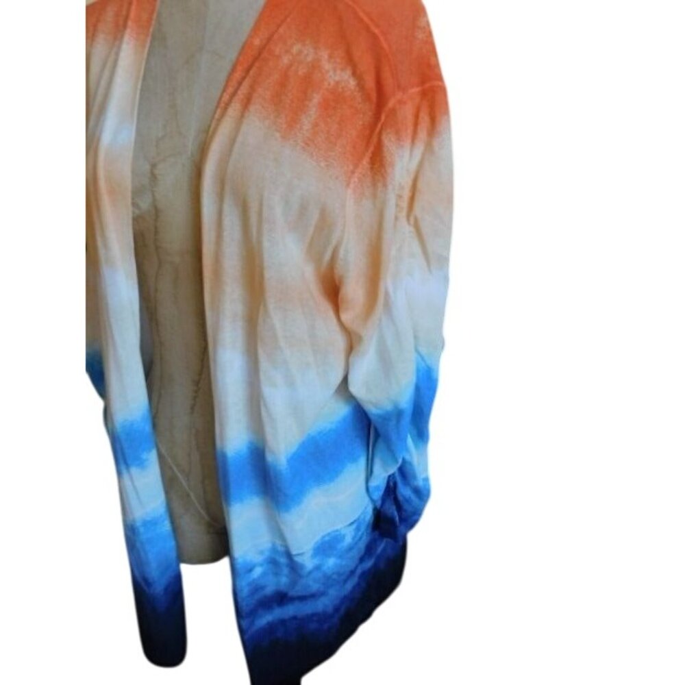 Chico's Size XL (3) Boho Tye dye ruched 3/4 sleeve knit Cardigan Top NWT $109 - Picture 3 of 3